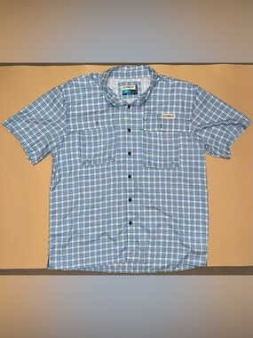 Magellan Outdoors Fishing Shirt Mens Large Blue Plaid Button Up